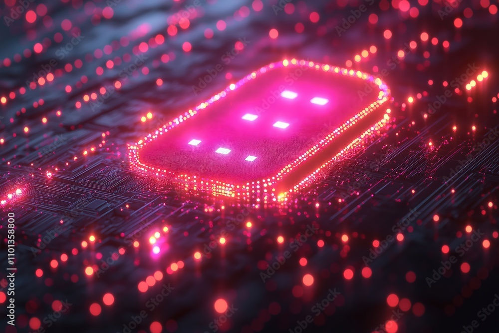 Poster vibrant digital representation of artificial intelligence interacting with circuit patterns