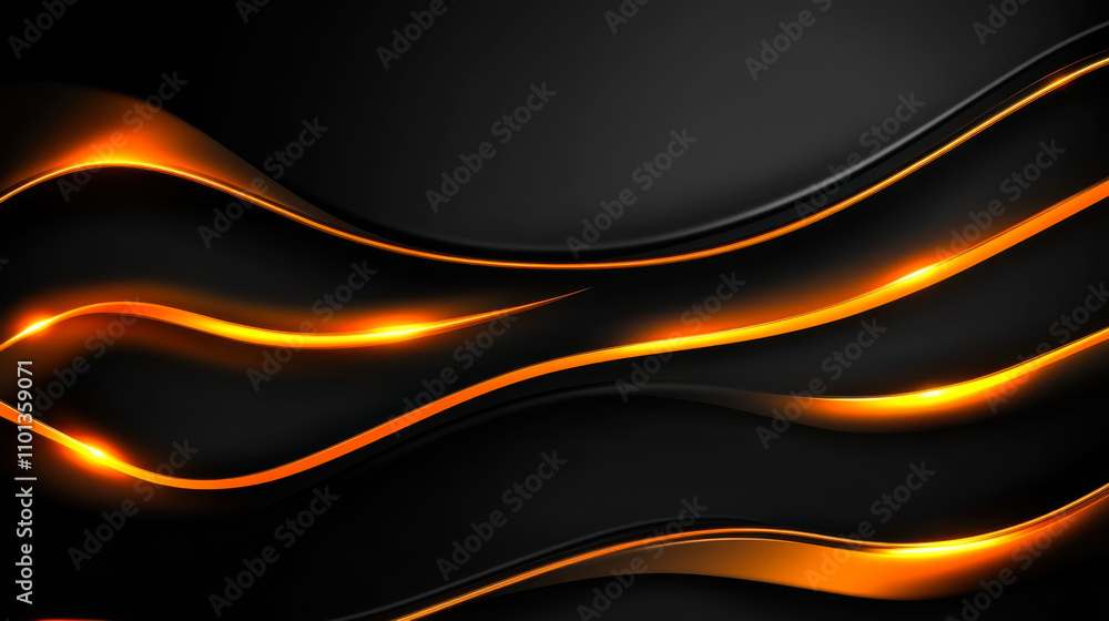 Poster elegant abstract design featuring flowing orange and black waves highlighting contrasts and depth in