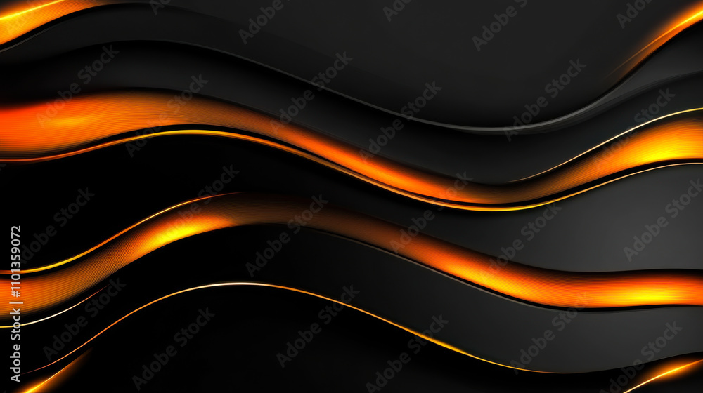 Poster elegant abstract design featuring flowing orange and black waves highlighting contrasts and depth in