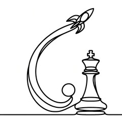 Rocket and chess king in minimal line art