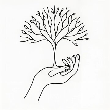 recommend clip art: Hand holding tree in one line
