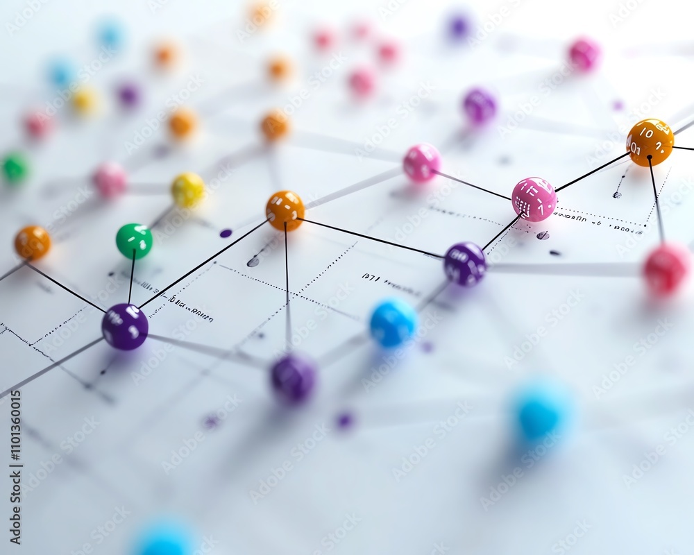 Poster abstract 3d financial chart featuring colorful data points, interconnected analytical graph, clean w