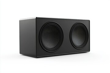 Obraz premium A powerful and sleek black subwoofer with dual woofers, isolated against white background.