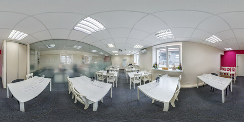 spherical 360 hdri panorama in room with set tables and glasses for wine tasting in equirectangular...
