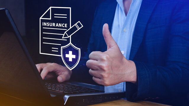 Insurance concept, medical coverage planning, hospital payments, representing different types of insurance such as health, home, car, travel, and policy management.