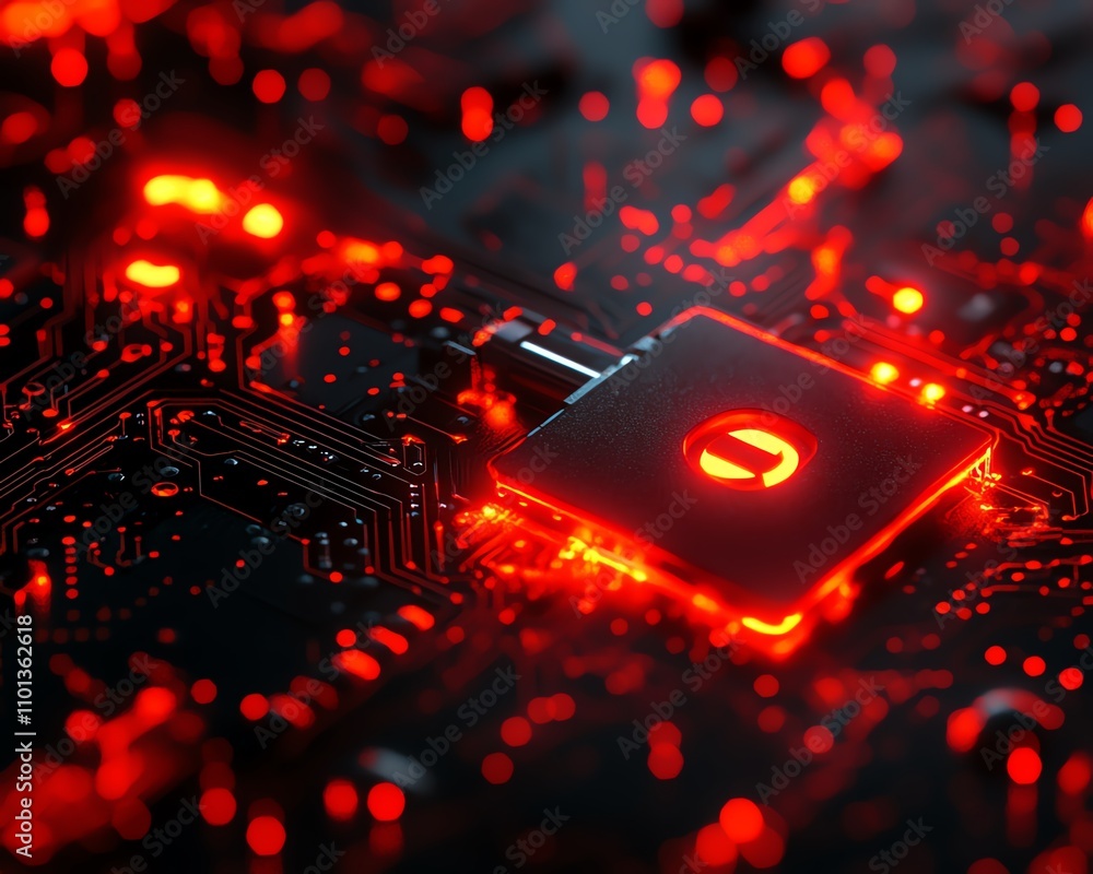 Poster digital key symbolizing cybersecurity and data protection on a glowing circuit board, futuristic tec