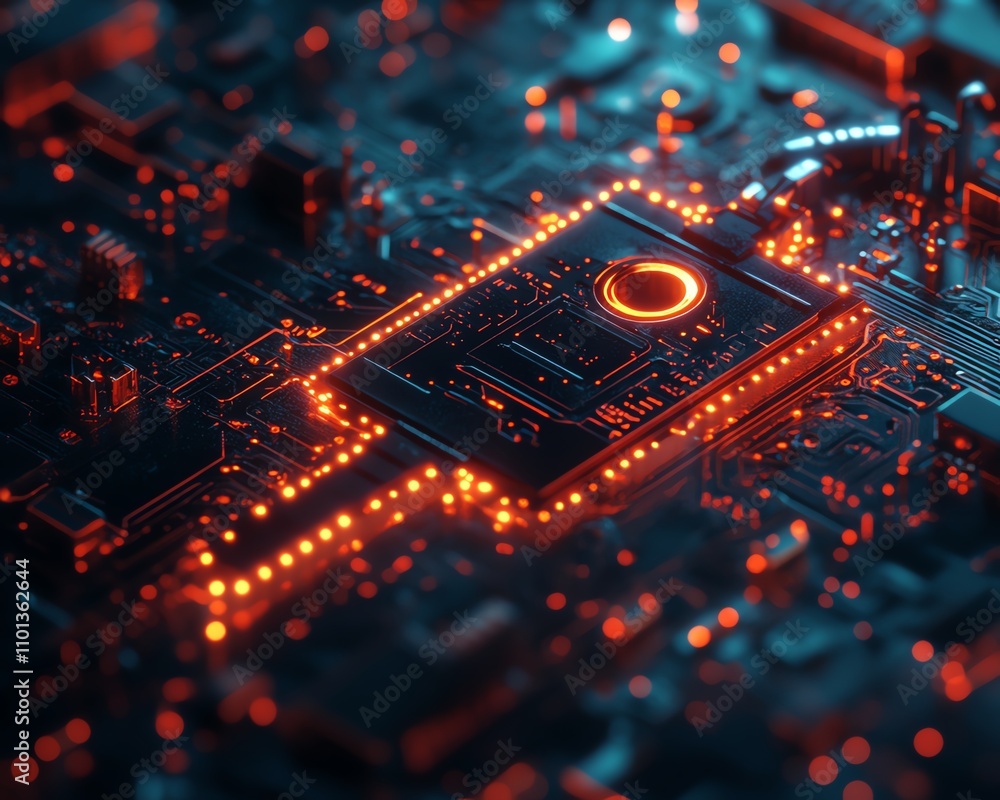 Aufkleber digital key symbolizing cybersecurity and data protection on a glowing circuit board, futuristic tec