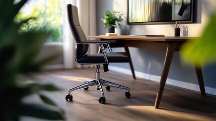 Modern Home Office Setup: Sleek Desk and Ergonomic Chair