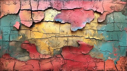 Obraz premium Abstract textured artwork featuring vibrant colors and cracked surfaces.