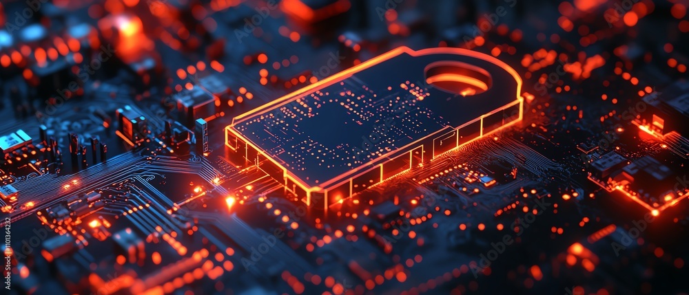 Aufkleber glowing digital key on a circuit board, representing cybersecurity and data protection, futuristic h