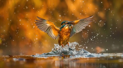 Obraz premium photograph of Female Kingfisher emerging from the water after an unsuccessful dive to grab a fish. Taking photos of these beautiful birds is addicitive now I need to go back again.