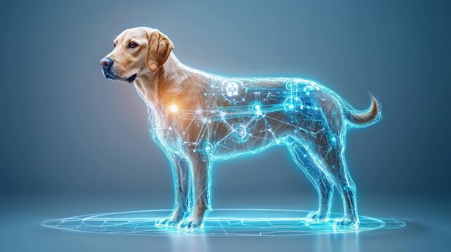 Futuristic Dog Anatomy with Digital Overlay