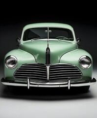 Naklejka premium Restored 1948 Green Pickup Truck Front View with Streamlined Styling