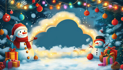Fototapeta premium Festive snowmen celebrate the winter holiday. Generative AI