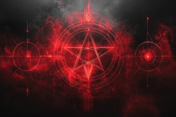 Obraz premium Red Pentagram In Fiery Cosmic Background