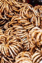 Many pretzels hanging on a string, Romanian traditional bagels string