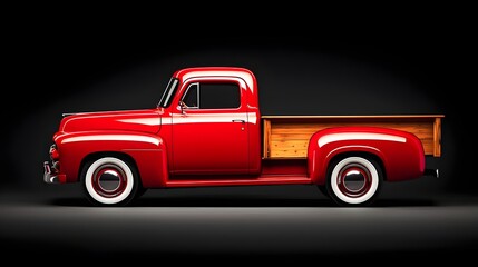1950 Vintage Red Pickup Truck with Curved Lines