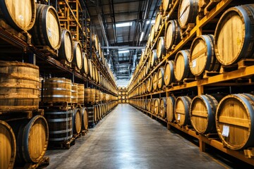 A large warehouse brimming with various containers. Inventory coordination, goods monitoring, order fulfillment, or space optimization. Images for advertising, marketing, or presentation needs