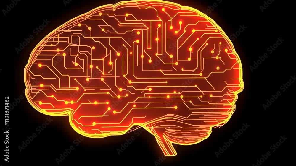 Poster human brain with code and digital circuit design