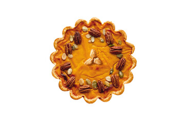 Pumpkin pie with peanut, top view