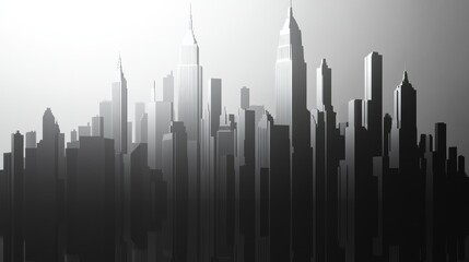 Fototapeta premium A clean and minimal black-and-white rendering of New York's iconic skyline, set against a blank background