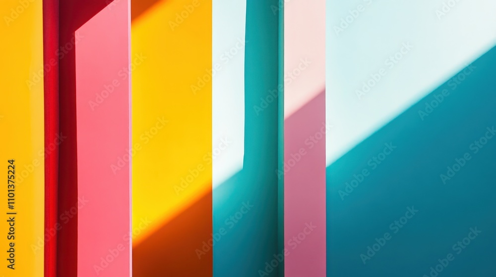 Poster vibrant abstract design with bold colorful geometric shapes and dynamic light play