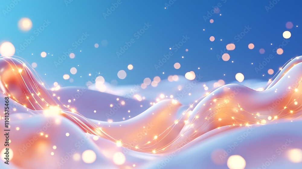 Poster dreamy abstract waves with glowing particles in soft colors