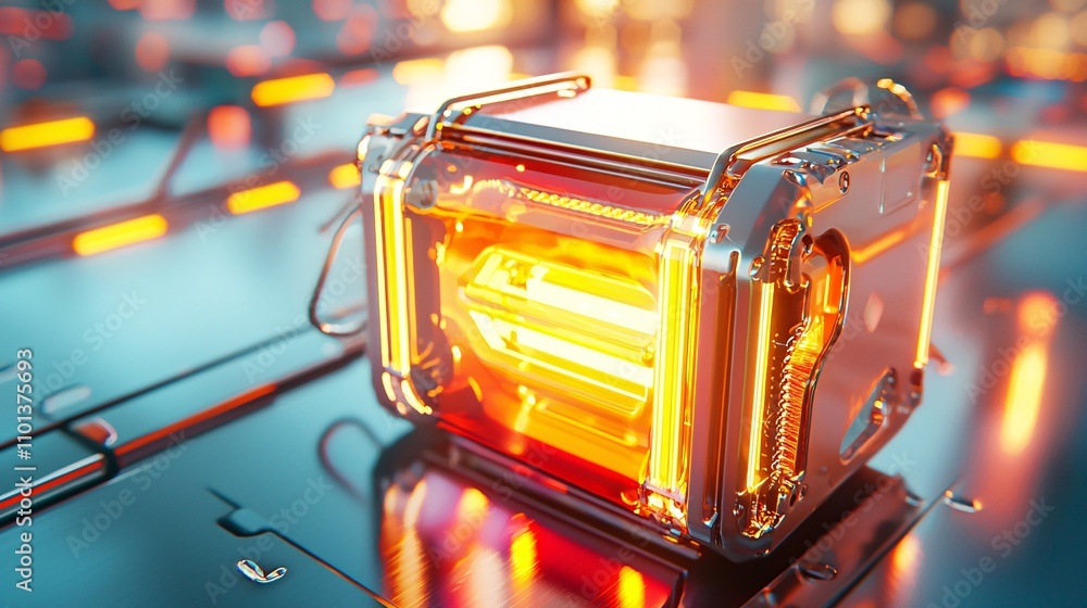Poster futuristic energy source with glowing elements in modern environment