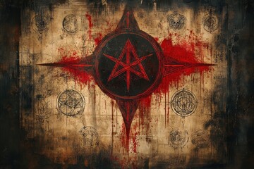 Blood Splattered Pentagram On Ancient Parchment