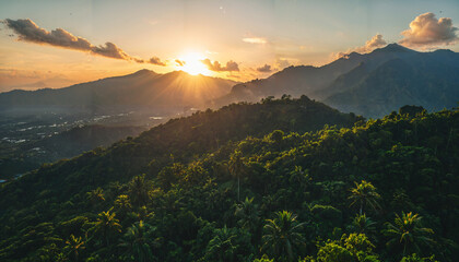 Lever de soleil sur la forêt tropicale