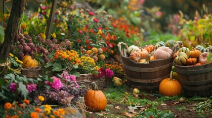 Autumn Harvest in a Rustic Garden