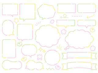 春のカラーの吹き出しとフレームのセット
