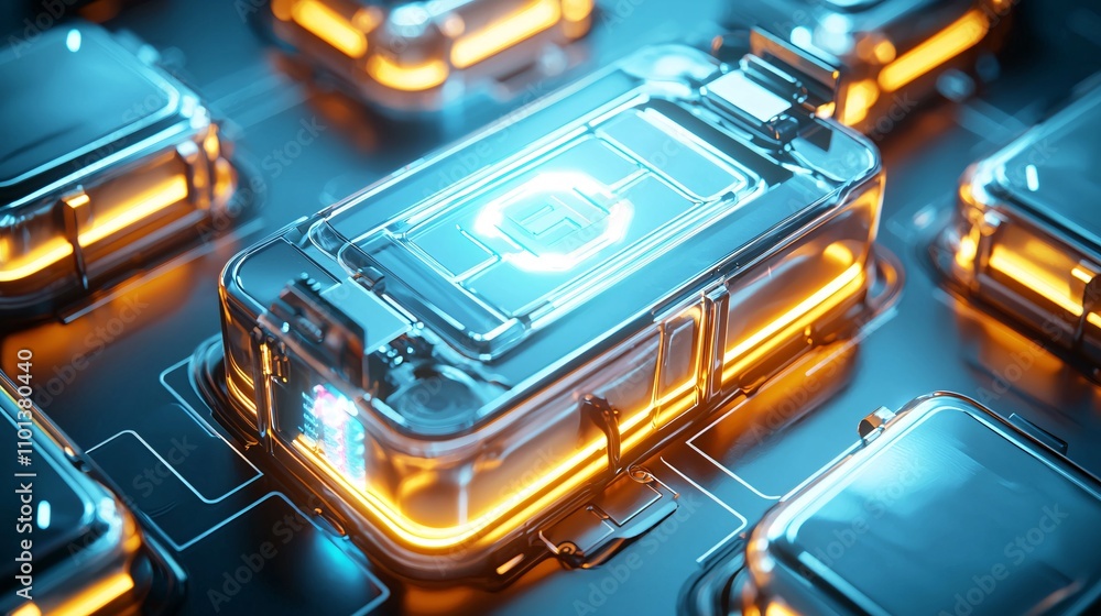 Poster futuristic transparent storage device with glowing circuit design