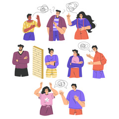 Fototapeta premium Relationship Problem with Angry Man and Woman Arguing Vector Set