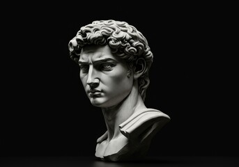 Michelangelo's david bust - classic marble sculpture on black background