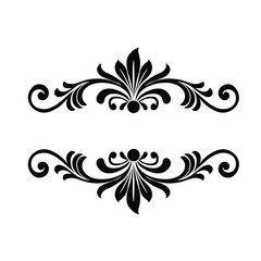 Ornamental Floral Design A classic black and white floral design element featuring elegant, curved leaves and intricate detailing. Perfect for use in decorative borders, logos, or vintage-inspired