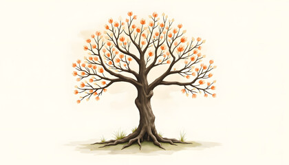 Fototapeta premium Illustration of a beautiful tree with orange leaves on a light background for nature-inspired artwork
