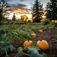 Pumpkin harvest festival farm field photography autumn landscape close-up perspective seasonal celebration