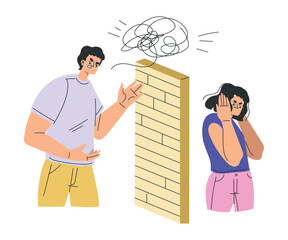 Relationship Problem with Angry Man and Woman Arguing Vector Illustration