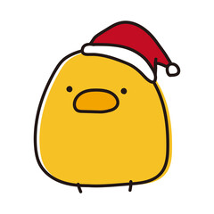 クリスマスの帽子をかぶるまんまるひよこ © てがきっず