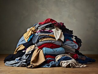 pile of dirty clothes to be washed in the bathroom