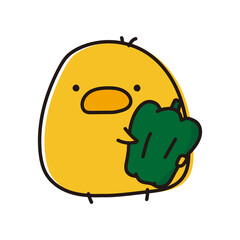 ピーマンを持っているまんまるひよこ