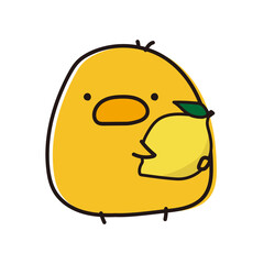 レモンを持っているまんまるひよこ © てがきっず