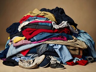 pile of dirty clothes to be washed in the bathroom