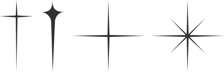 Set of simple black vector starburst shapes with varying points, including minimalist and classic designs, perfect for decorative elements, graphic design, logos, or creative backgrounds