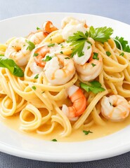 エビとクリームソースのパスタ