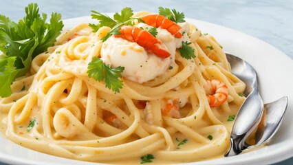 エビとクリームソースのパスタ