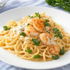 エビとクリームソースのパスタ