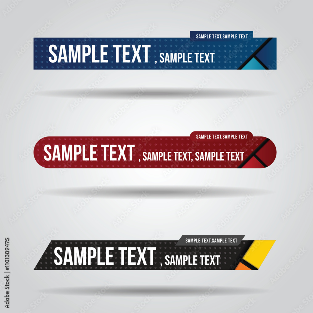 Poster lower third red blue and black design template modern contemporary. set of banners bar screen broadc