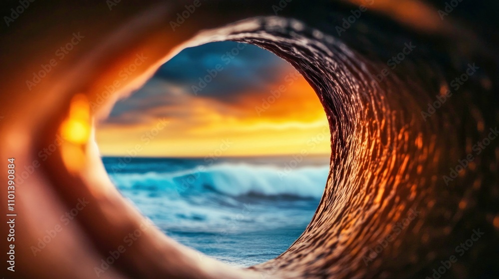 Poster sunset view through a wave tunnel